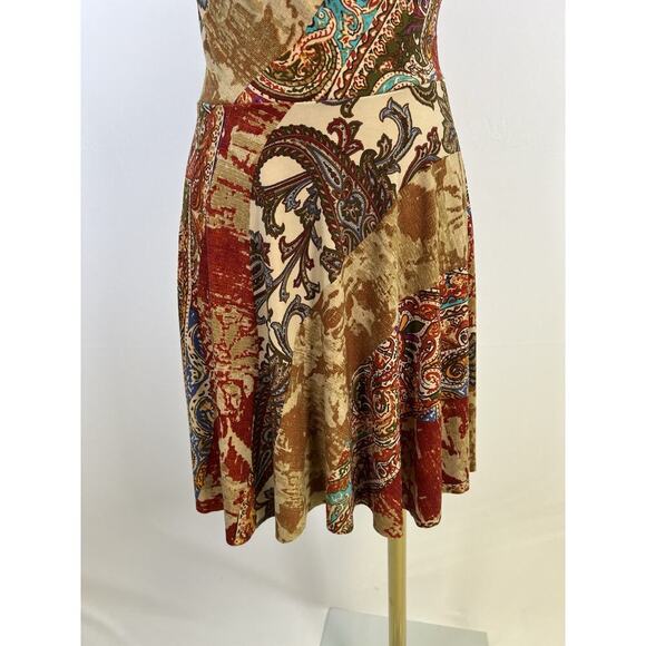 Ralph Lauren Petite Short Sleeve V Neck Dress Brown Red Print Classic Size PXS - Picture 5 of 7